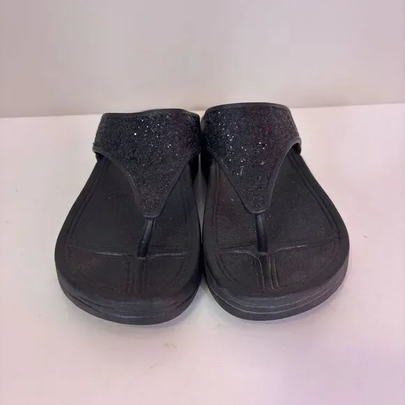 FitFlop Women's Black Platform Sparkle Strap Flip Flop Sandals 9 - Picture 3 of 8